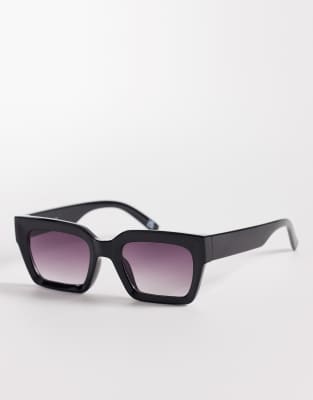 ASOS DESIGN - Angeschrägte, eckige Sonnenbrille in Schwarz