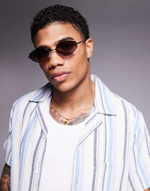 ASOS DESIGN – Angeschrägte ovale Sonnenbrille in Stahlgrau mit grauen Ombré-Gläsern