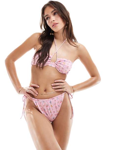 ASOS DESIGN Angie bikini set in gingham floral - view 1