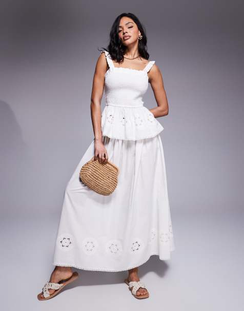 ASOS DESIGN Angie cotton poplin broderie beach maxi skirt in cream - view 1