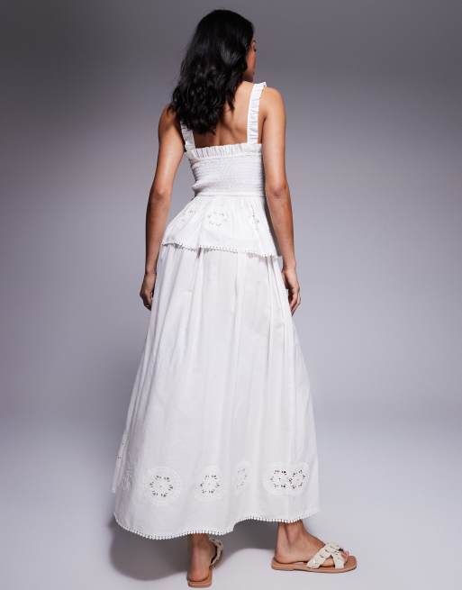 ASOS DESIGN Angie cotton poplin broderie beach maxi skirt in cream, 5 of 5