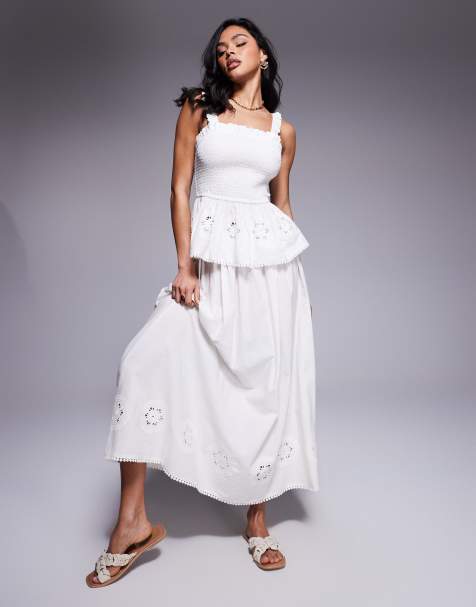 ASOS DESIGN Angie cotton poplin broderie beach set in cream - view 1