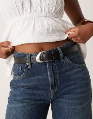 ASOS DESIGN angled buckle waist and hip jeans belt in black - view 1