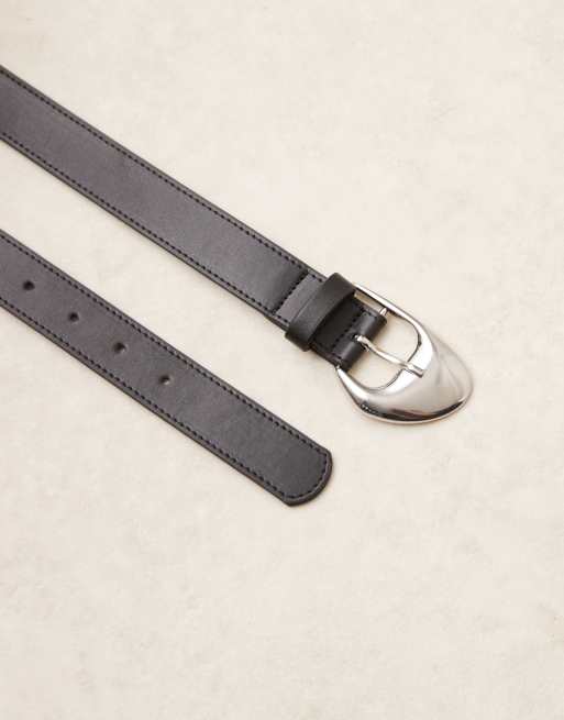 ASOS DESIGN angled buckle waist and hip jeans belt in black