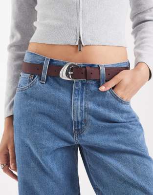 Asos Design Angled Buckle Waist And Hip Jeans Belt In Red