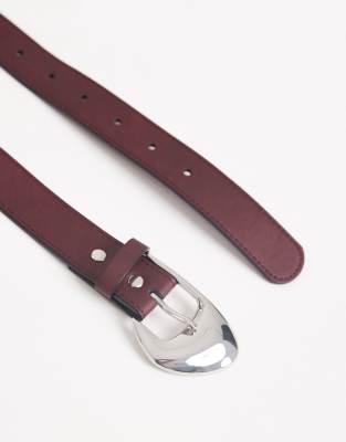 Asos Design Angled Buckle Waist And Hip Jeans Belt In Red