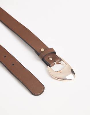 Asos Design Angled Buckle Waist And Hip Jeans Belt In Brown