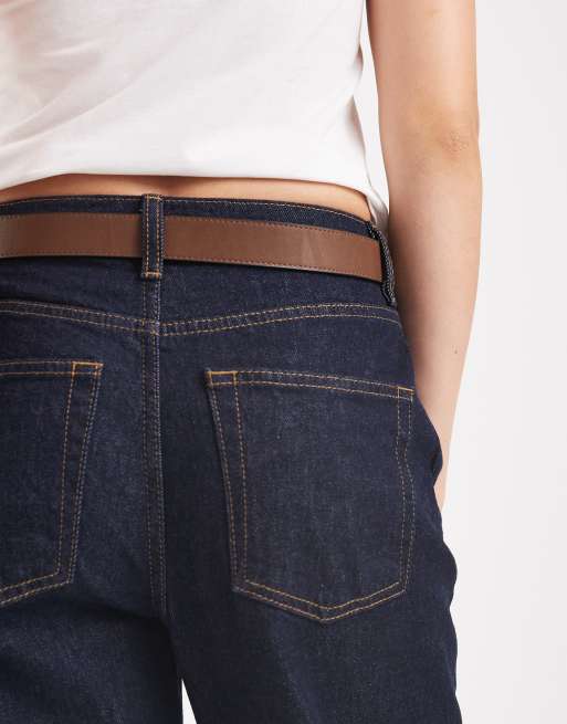 ASOS DESIGN angled buckle waist and hip jeans belt in chocolate