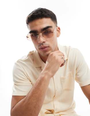 ASOS DESIGN ASOS DESIGN angled rimless 90's sunglasses in gold tone with brown lens