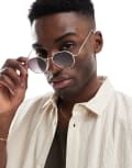 [ASOS DESIGN] ASOS DESIGN angled round metal sunglasses with smoke gradient lens in gold No Size GOLD