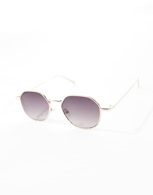 ASOS DESIGN angled round metal sunglasses with smoke gradient lens in gold