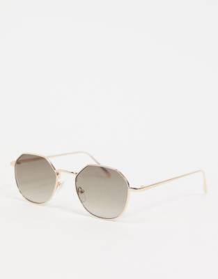 ASOS DESIGN ANGLED ROUND SUNGLASSES IN GOLD WITH SMOKE GRAD LENS,LB2144/ G15 GRAD