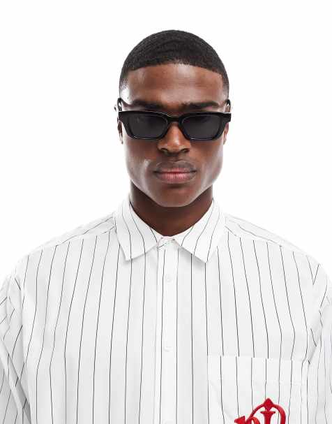 ASOS DESIGN angled square sunglasses in black - view 1