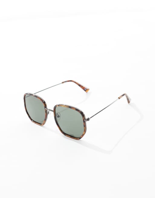 ASOS DESIGN angled square sunglasses with tortoiseshell frame and green lens  , 2 of 3