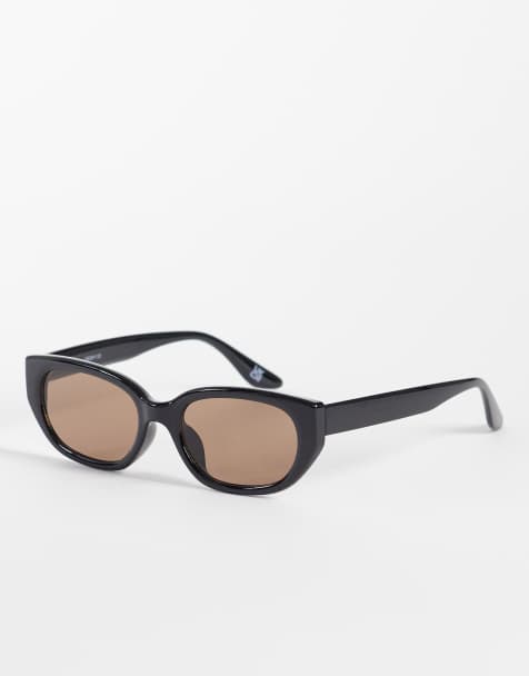 ASOS DESIGN angled sunglasses in black frame with brown lens - view 1