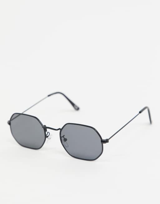 Asos Design Angled Sunglasses In Black Metal With Smoke Lens Asos 