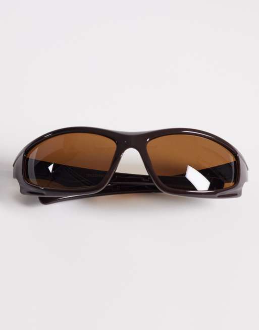 ASOS DESIGN angled sunglasses in brown frame with brown lens, 3 of 3