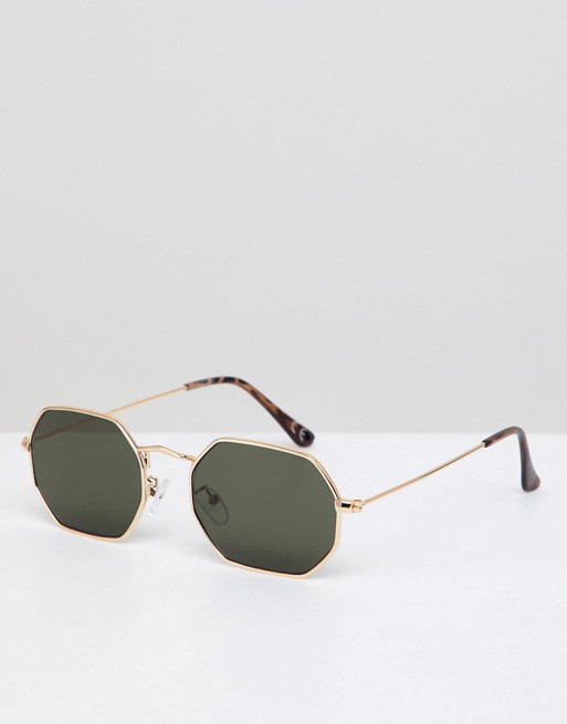 ASOS DESIGN angled sunglasses in gold with smoke lens