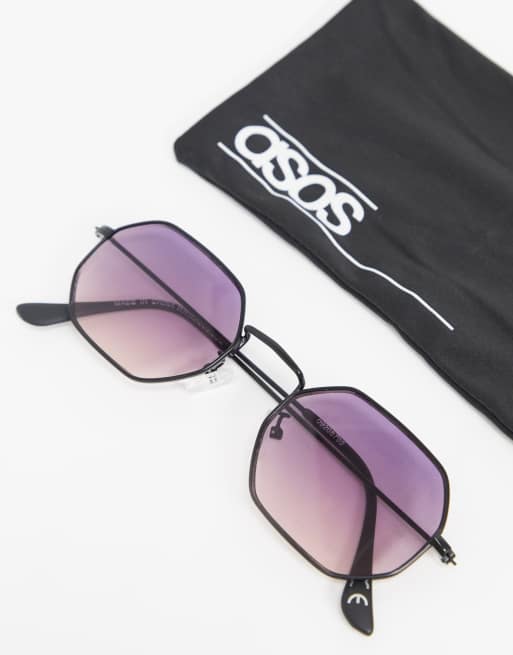 ASOS DESIGN angled sunglasses in matte black with purple grad lens