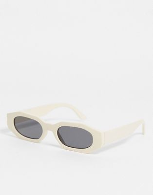 ASOS DESIGN angled sunglasses with ecru frame and smoke lens-Black