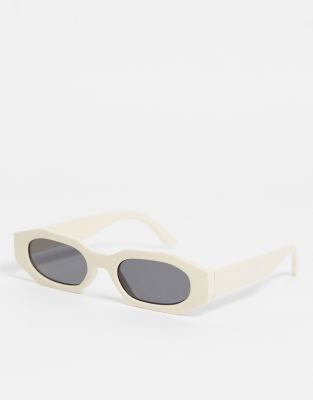 Asos Design Angled Sunglasses With Ecru Frame And Smoke Lens-black