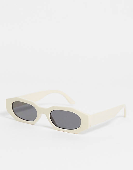 ASOS DESIGN angled sunglasses with ecru frame and smoke lens