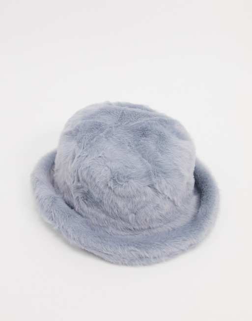 ASOS DESIGN – Anglerhut aus flauschigem Kunstpelz in Grau