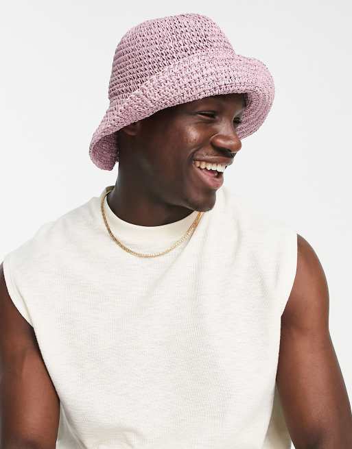ASOS DESIGN – Anglerhut aus Stroh in Rosa