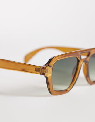 Asos Design Angular Aviator Sunglasses In Brown