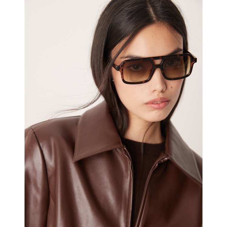 ASOS DESIGN angular aviator sunglasses in tort with gradient  display picture 2