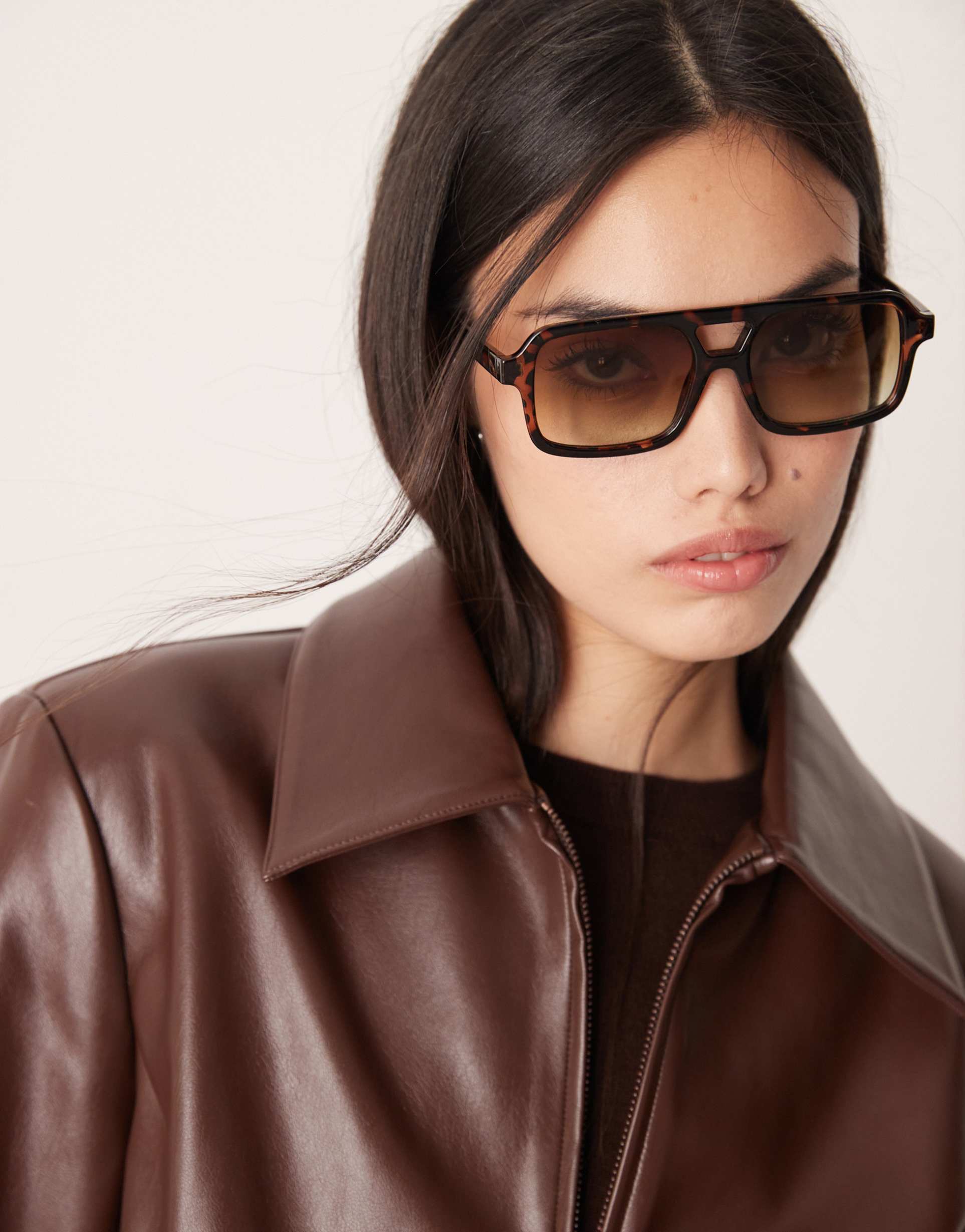 asos design angular aviator sunglasses in tort with gradient lenses