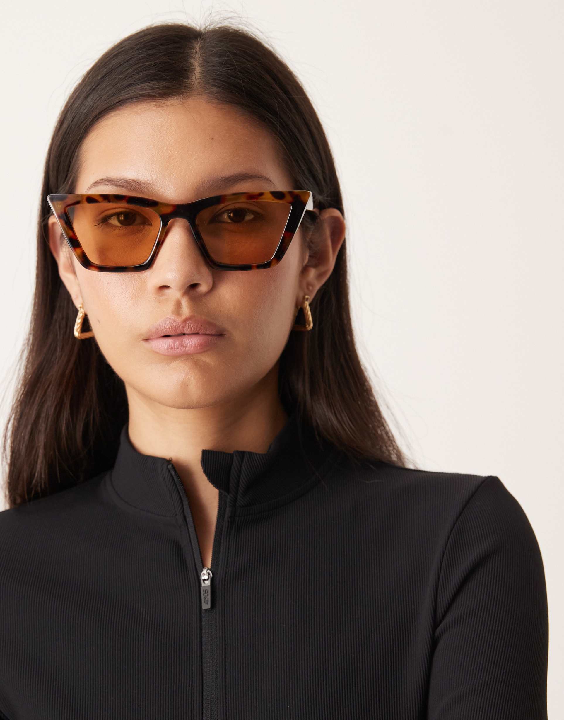 asos design angular cat eye sunglasses in tort with yellow lenses