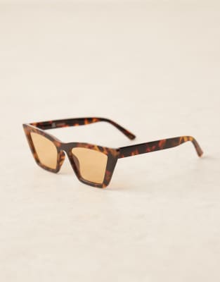 Asos Design Angular Cat Eye Sunglasses In Brown