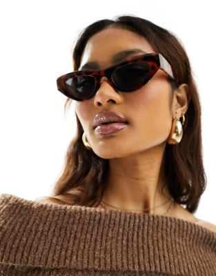 Asos Design Angular Cat Eye Sunglasses In Tort-brown