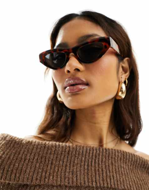 ASOS DESIGN angular cat eye sunglasses in tort