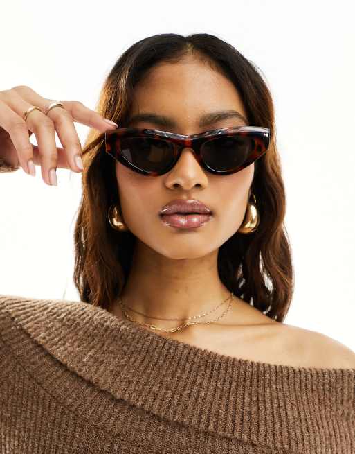 ASOS DESIGN angular cat eye sunglasses in tort