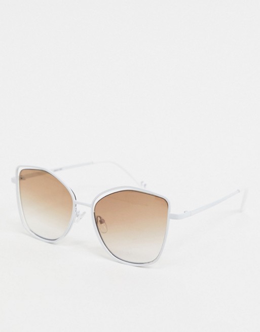 ASOS DESIGN angular cat eye sunglasses with suspended lens in white