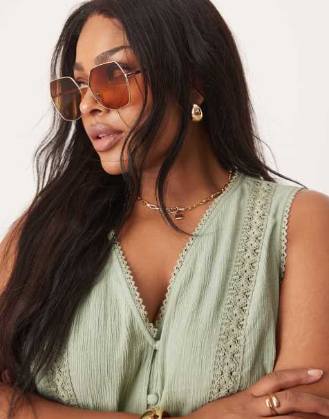 ASOS DESIGN angular metal frame sunglasses in ombre brown lens - view 1