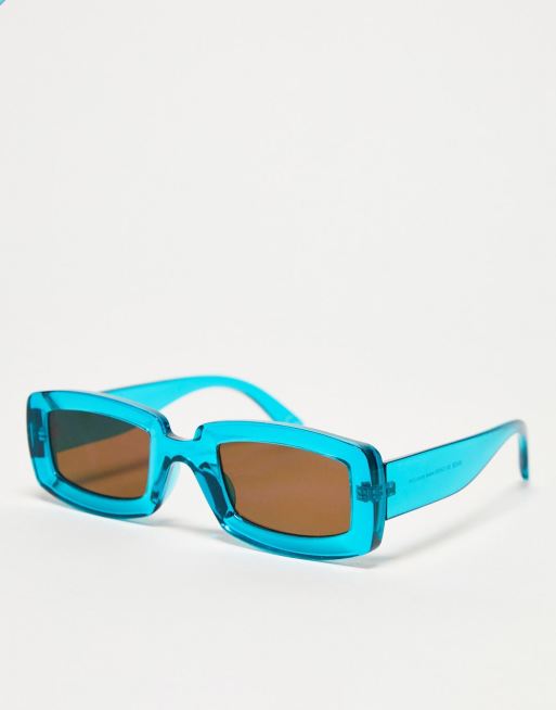 ASOS DESIGN angular mid square sunglasses in crystal blue | ASOS