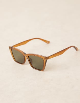 Asos Design Angular Slim Cat Eye Sunglasses In Brown