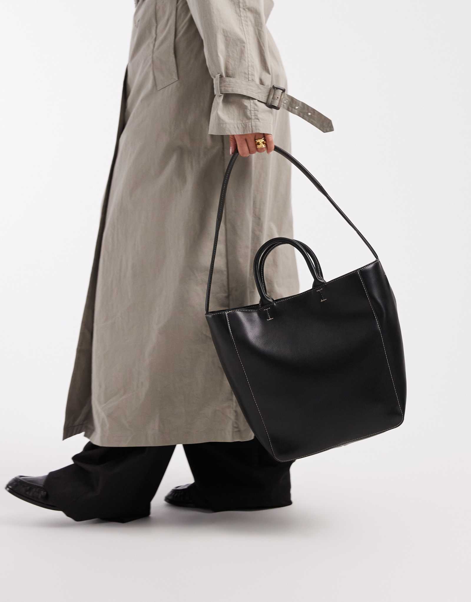 Дизайнерская угловатая сумка-тоут ASOS с контрастной строчкой черного цвета