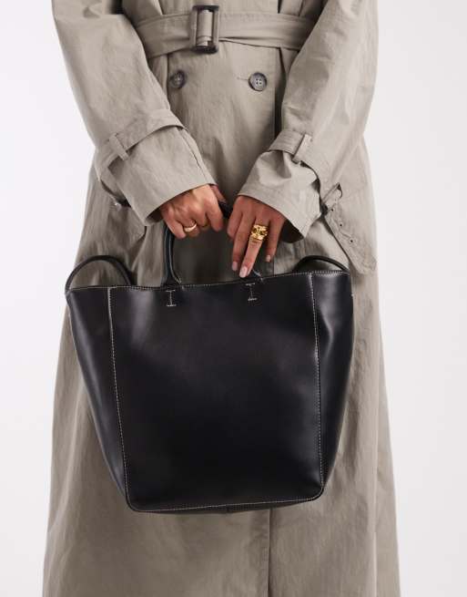 ASOS DESIGN angular tote with contrast stitching in black