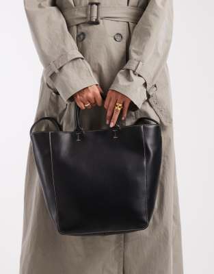 Asos Design Angular Tote With Contrast Stitching In Black