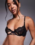 [ASOS DESIGN] ASOS DESIGN Anika lace & mesh cut out underwired bra with ring details in black-Blue 38C BLACK