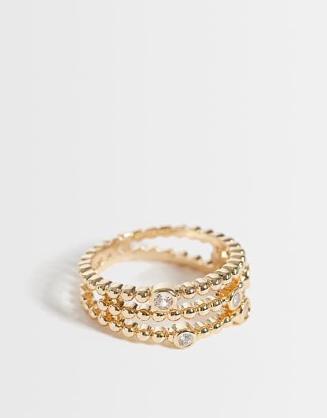 ASOS DESIGN - Anillo con diseño de cuentas y cristales en tono dorado - view 1