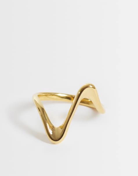 ASOS DESIGN - Anillo de acero inoxidable impermeable con diseño ondulado en tono dorado - view 1