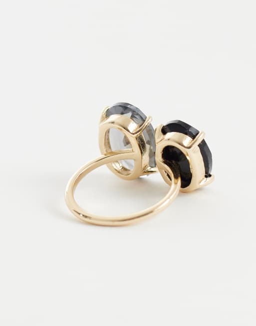 ASOS DESIGN - Anillo dorado con engaste de piedras negras y transparentes dobles, 2 de 3