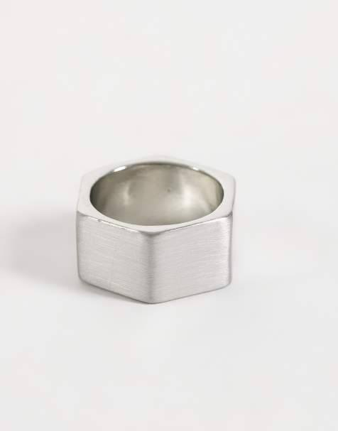 ASOS DESIGN - anillo hexagonal de borde plano en plata cepillada - view 1