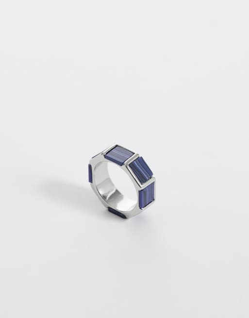 ASOS DESIGN - Anillo plateado con cuadrados de lapislázuli de imitación, 2 de 3
