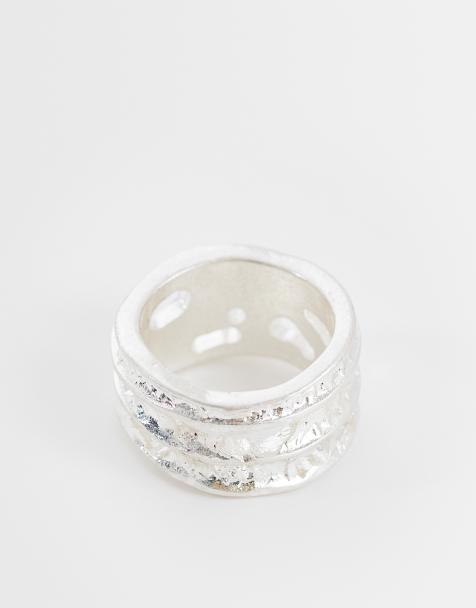 ASOS DESIGN - Anillo plateado con diseño estriado texturizado - view 1